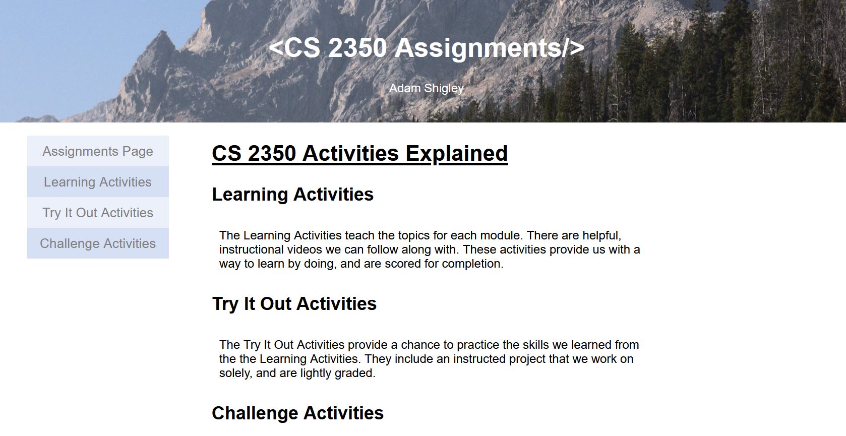 Assignments Website front page